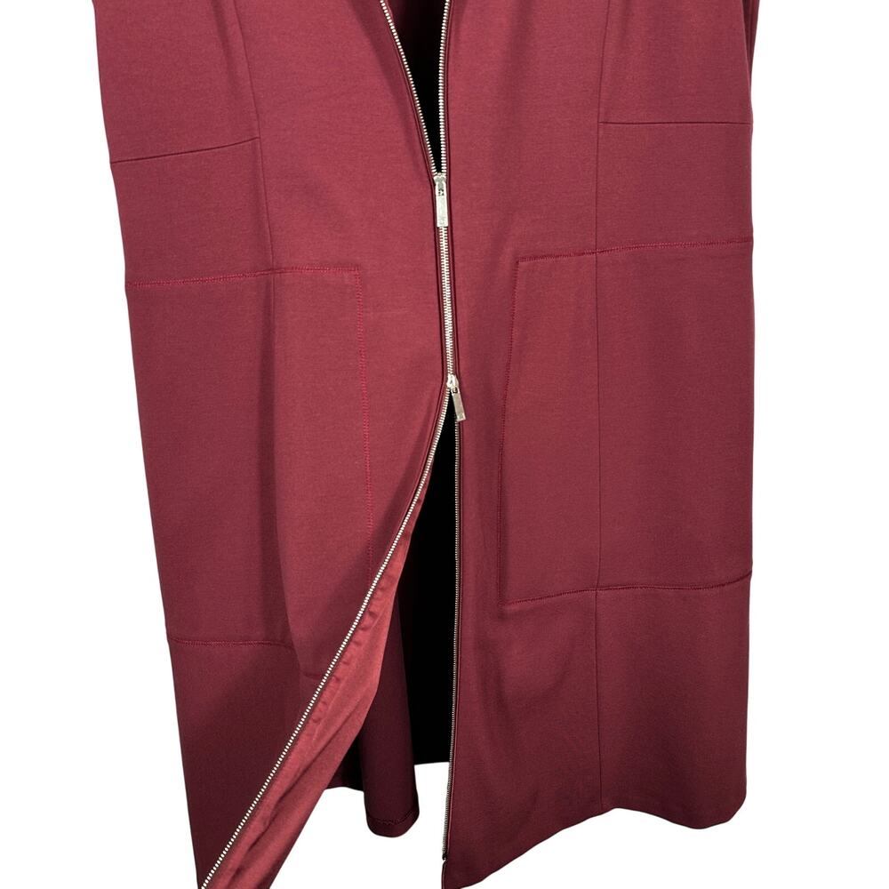 Lafayette 148 NY Burgundy A-Line Dress Zip Front Short Sleeve Pockets Size 14/16 - Picture 14 of 16